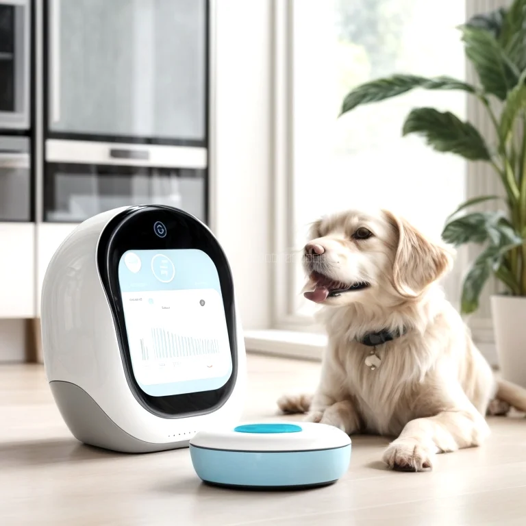 AI smart feeder dispensing food to a pet