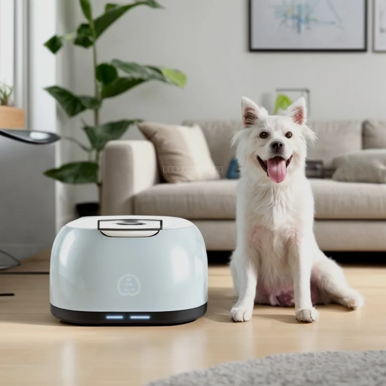 AI pet feeder and monitoring device in use